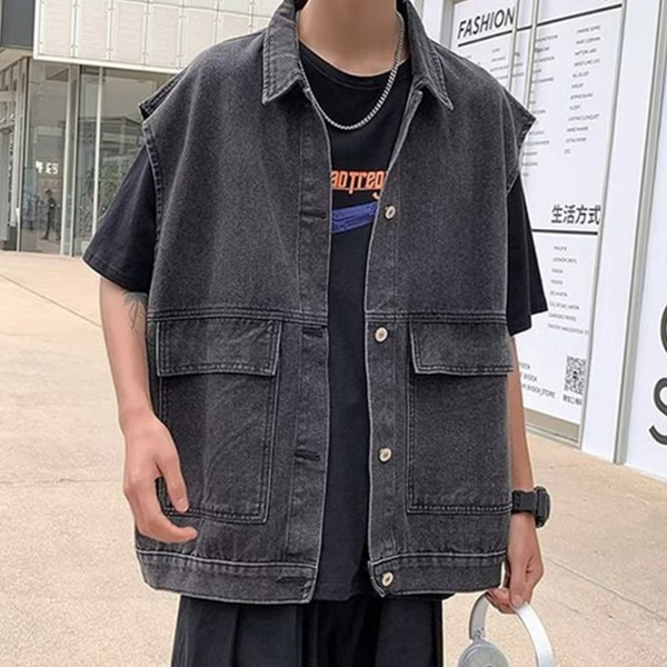 빅사이즈 남성 데님 베스트 데일리 남성 루즈핏 조끼 워싱 청조끼 - 상품 이미지