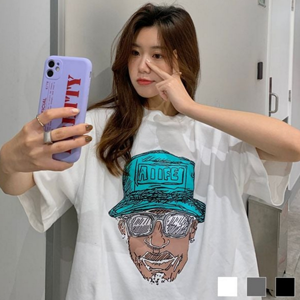 루즈핏 여성 반팔 티셔츠 드로잉 여성 프린팅 티셔츠 데일리 여름 - 상품 이미지