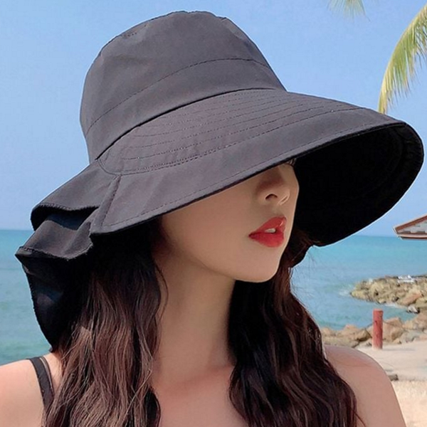 접이식 여성 벙거지 모자 와이드챙 바캉스 모자 여름 휴양지 리본 - 상품 이미지