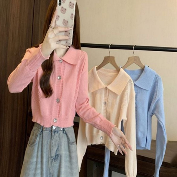 러블리 여성 가디건 루즈핏 카라 가디건 아가일 패턴 가을 - 상품 이미지