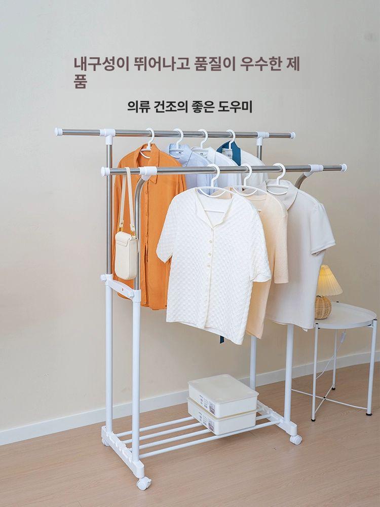 이동식 일자행거 이중 용접 옷가게행거 철제 회전 드레스룸 더블봉 - 상세 이미지 3