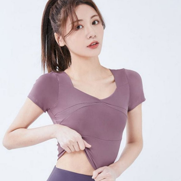 스포츠 여성 요가 상의 필라테스 여성 헬스 상의 반팔 운동 - 상품 이미지