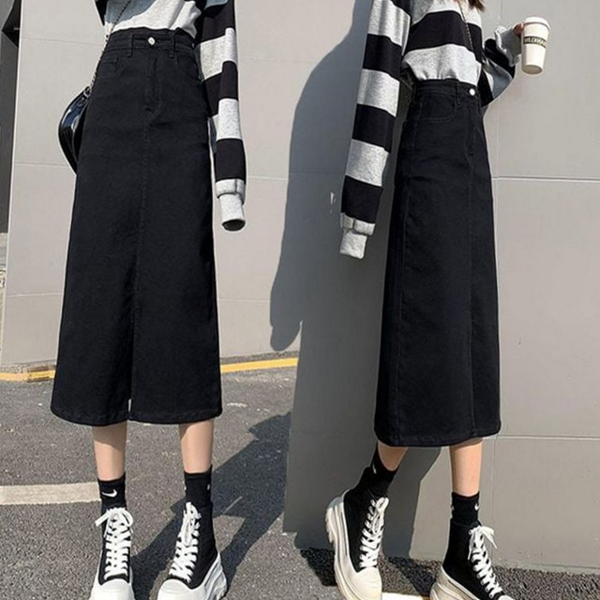 데일리 여성 데님 스커트 앞트임 청치마 캐주얼 - 상품 이미지