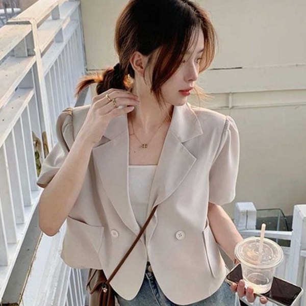 반팔 여성 여름 블레이저 베이직 자켓 크롭 블레이저 - 상품 이미지