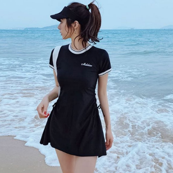 셔링 여성 원피스 수영복 반팔 원피스 수영복 활동복 여름 - 상품 이미지