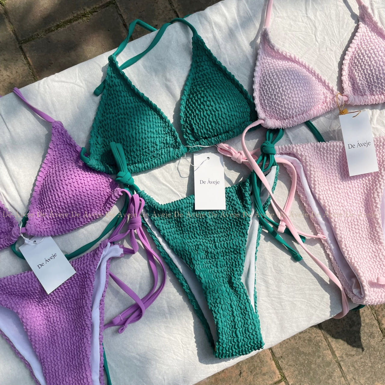 홀터넥 끈 비키니 수영복 비비드 컬러 퍼플 그린 휴양지룩 2color - 상품 이미지