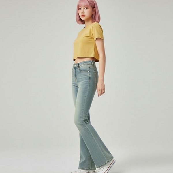 슬림 여성 부츠컷 청바지 스판 여성 밴딩 청바지 워싱 - 상품 이미지