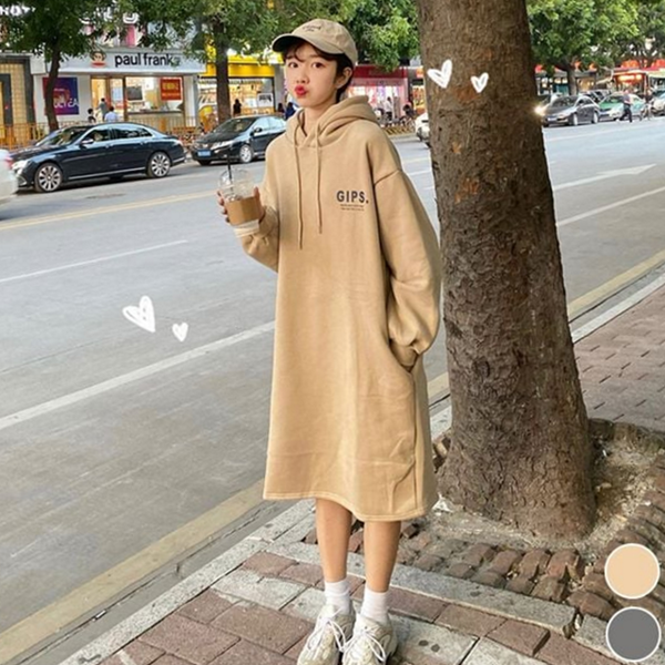 루즈핏 여성 후드 원피스 캐주얼 여성 롱 원피스 기모 겨울 - 상품 이미지