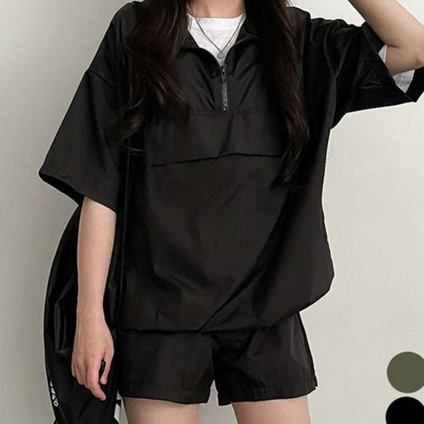 여성 반집업 상하 아노락 트레이닝 반팔 여름 - 상품 이미지