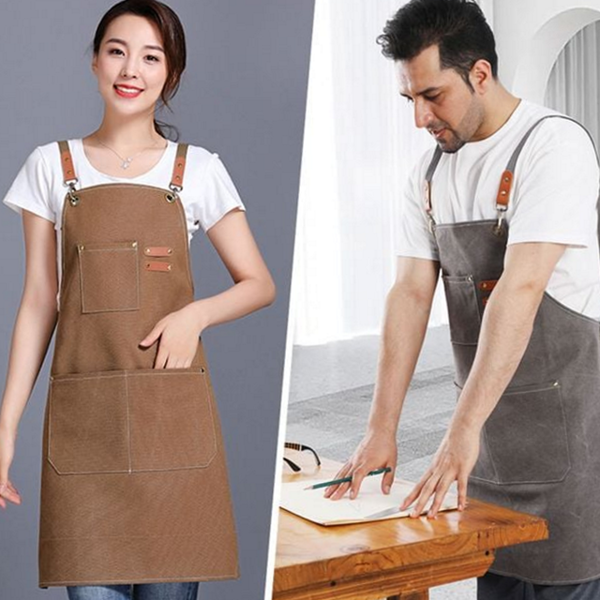 빈티지 캔버스 앞치마 직업용 바리스타 앞치마 남성 여성 공방 - 상품 이미지