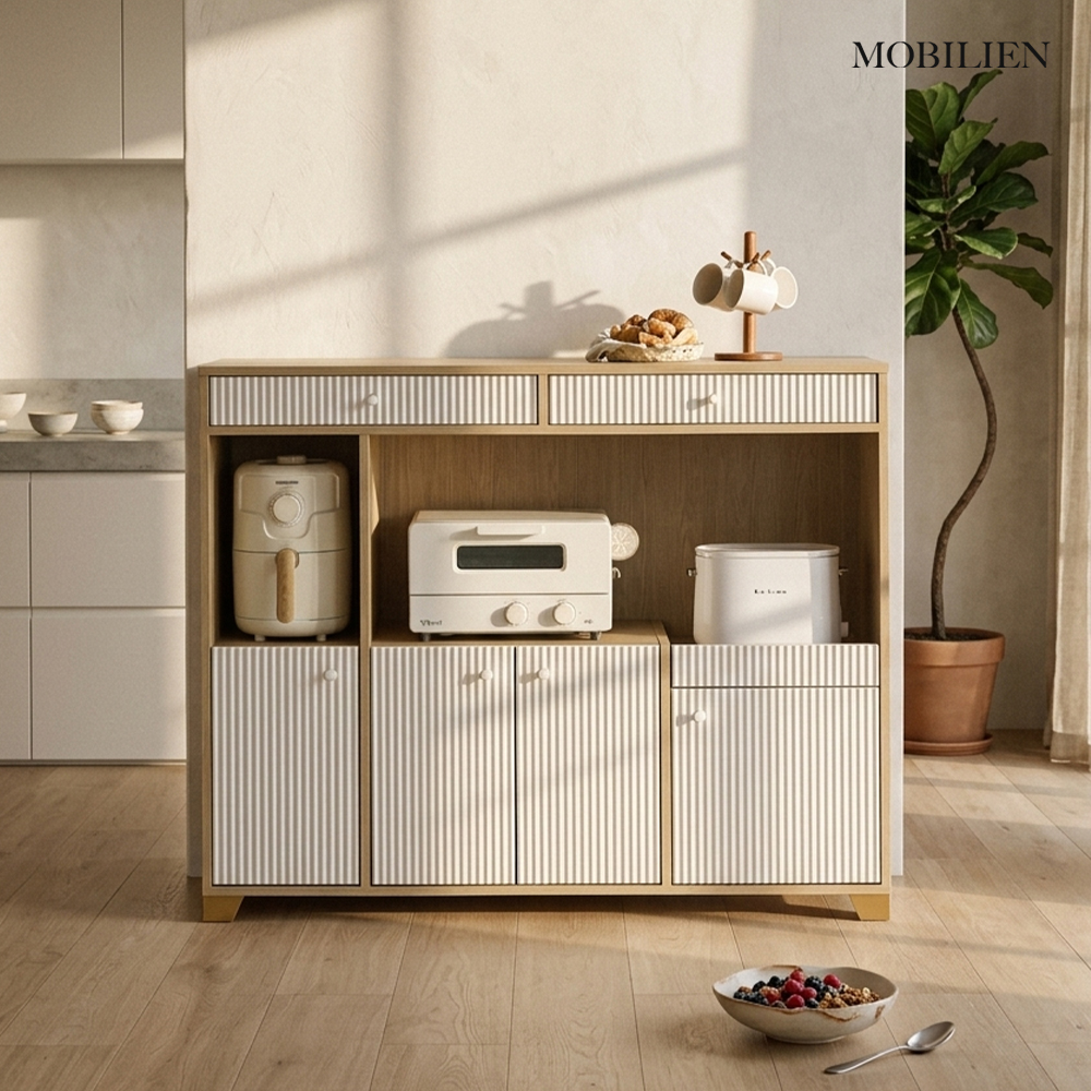 모빌리엔 코코렌지대 멀티 홈바 슬라이드 홈카페 주방수납장 1150x400x940, 3단, 템바내츄럴 - 상품 이미지