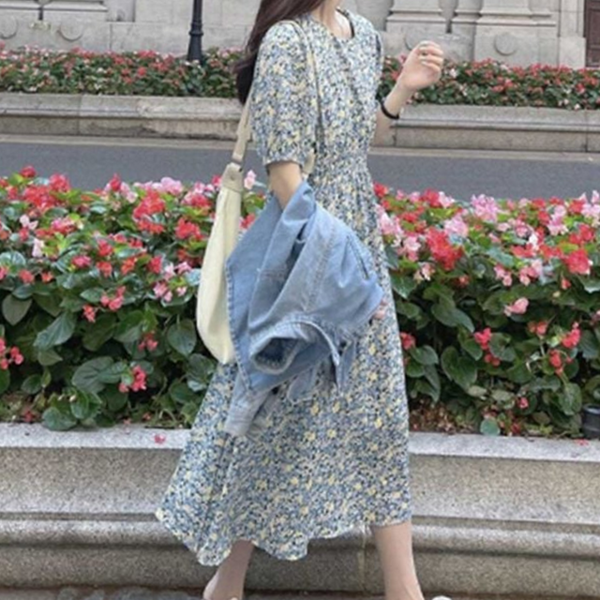데일리 여성 플라워 원피스 하객룩 여름 원피스 쉬폰 꽃무늬 - 상품 이미지