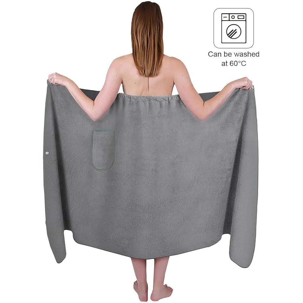 여성용 AOMIG 랩 타월 로브 80x140cm 퀵 드라이 두꺼운 대형 소프트 목욕 포켓 마이크로파이버 플러시 샤워 사우나 스파 및 비치 커버업 (그레이) Grey - 상세 이미지 3