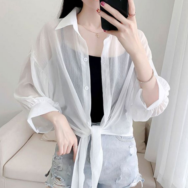 루즈핏 여성 시스루 셔츠 데일리 여성 쉬폰 블라우스 간절기 여름 - 상품 이미지