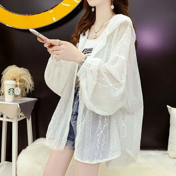 루즈핏 여름 가디건 시스루 여성 레이스 가디건 얇은 - 상품 이미지
