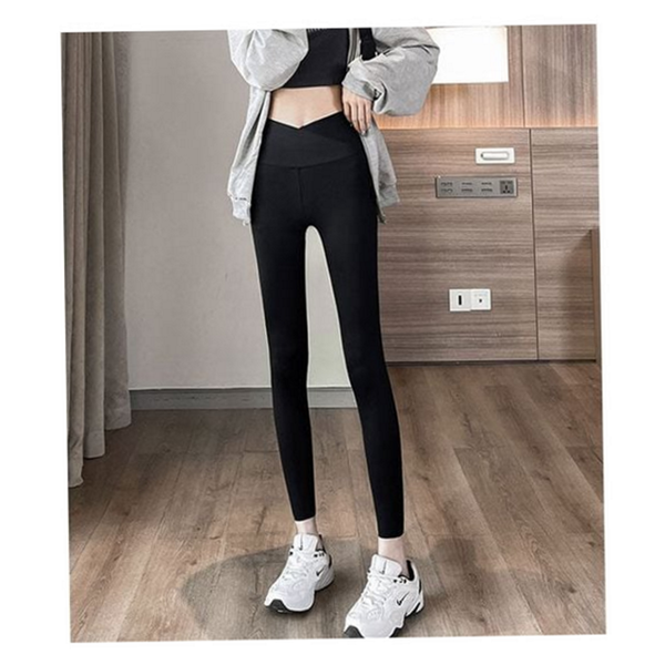 데일리 여성 레깅스 팬츠 크로스 여성 스판 레깅스 무봉제 9부 - 상품 이미지