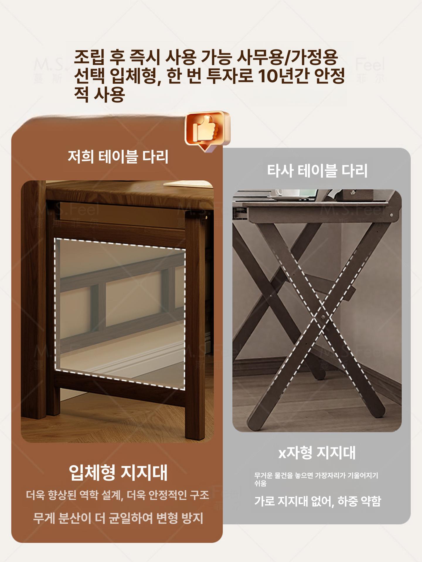 접이식 원목 책상 폴딩 데스크 컴퓨터 가정용 원목 80cm 블랙월넛 - 상세 이미지 3