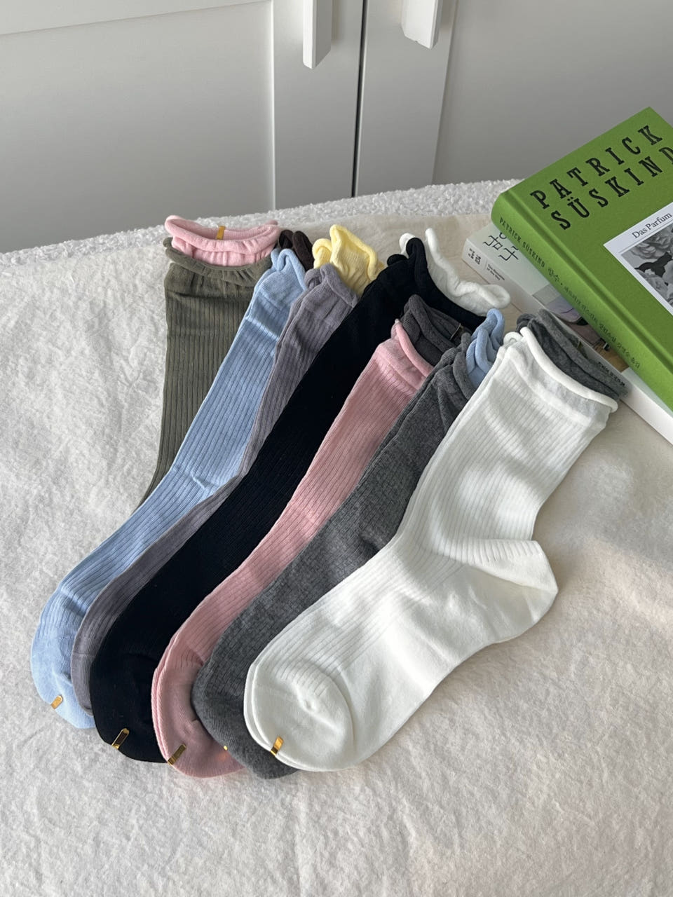 레이어드 컬러 배색 포인트양말 프릴 골지 장목 종아리삭스 - 상세 이미지 2