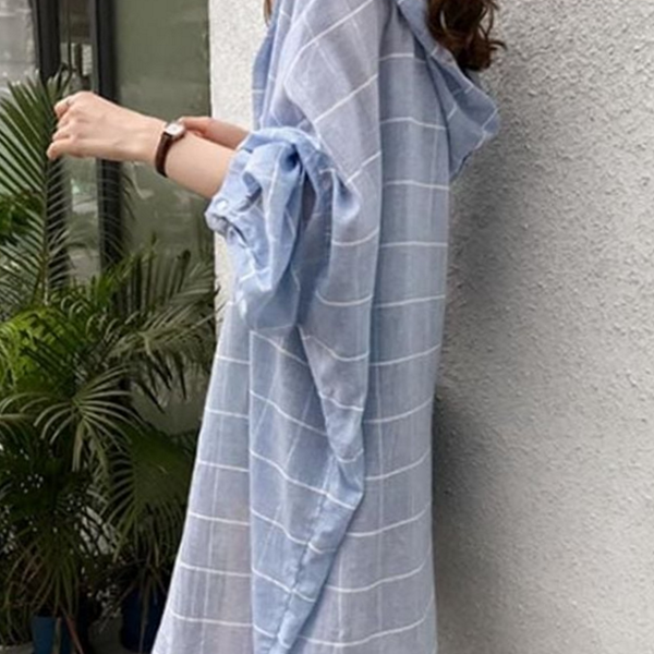 루즈핏 여성 후드 셔츠 아우터 여성 체크 셔츠 데일리 - 상품 이미지