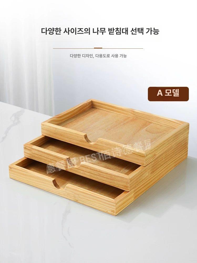 빵 탁상용 제과 진열대 우드 랙 2단 트레이 베이커리 2단 소형 소나무 A (나무 상자) - 상세 이미지 4
