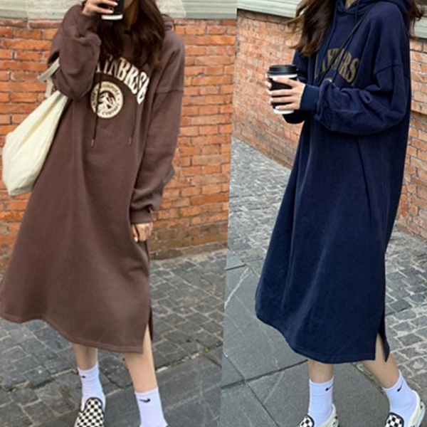 루즈핏 여성 후드 원피스 데일리 여성 롱 원피스 기모 - 상품 이미지