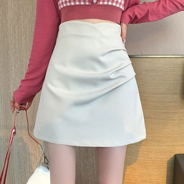 데일리 여성 스커트 셔링 여성 하이 웨스트 스커트 짧은 코튼 - 상품 이미지