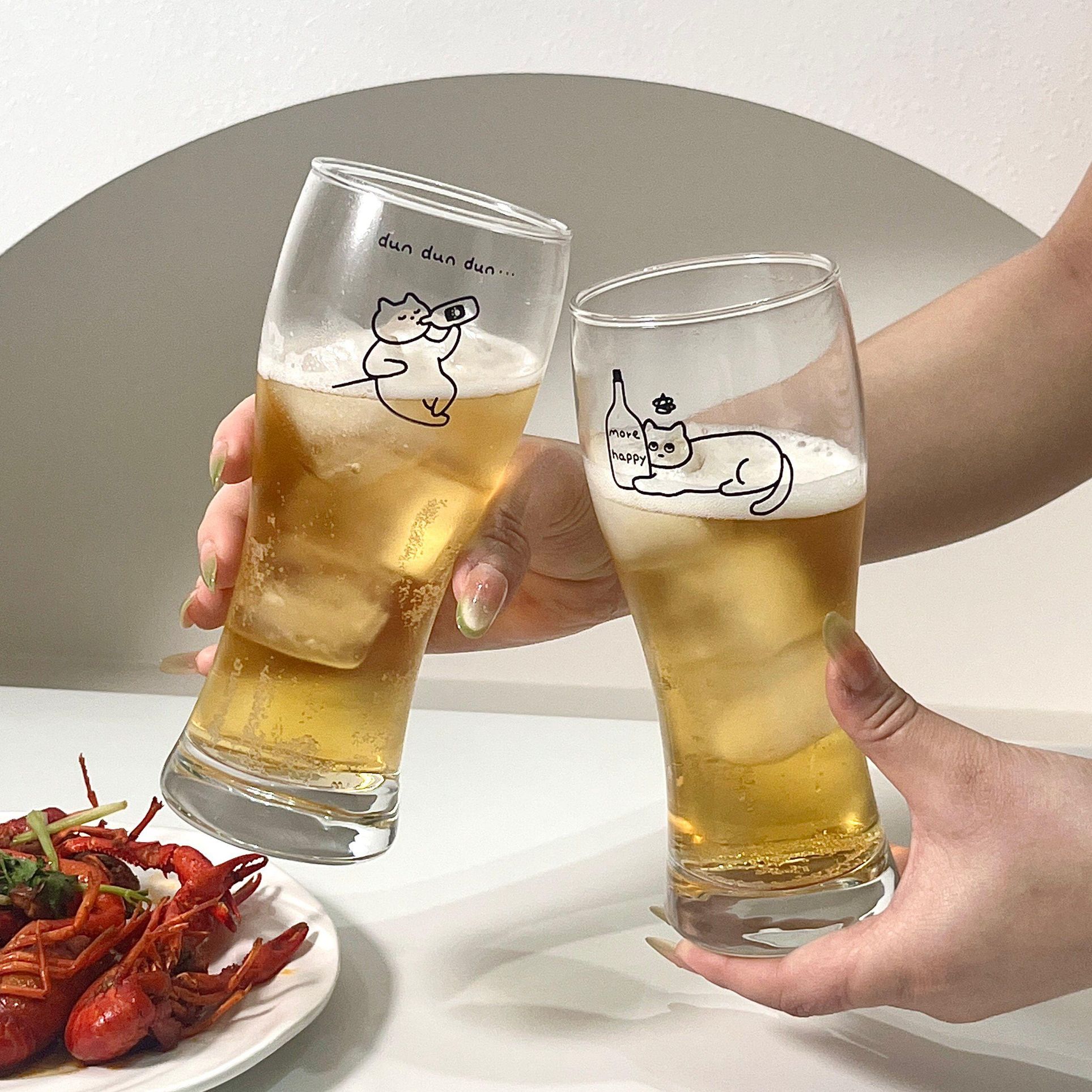 맥주컵 고양이 그림 신혼 맥주잔 유리잔 음료 수제 술잔 컵 - 상세 이미지 3