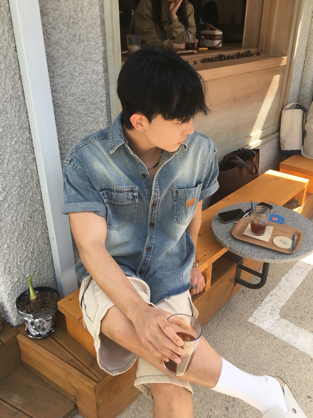 워크웨어 데님 반팔 청셔츠 - 상세 이미지 5