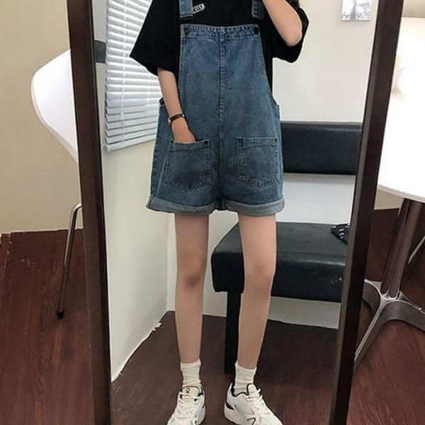 오버롤 멜빵 반바지 점프 여성 멜빵 반바지 데님 바지 - 상품 이미지