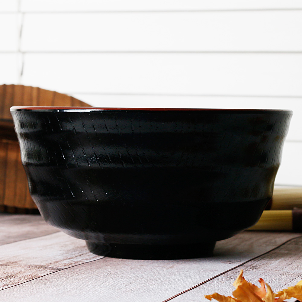 국산 칠기 멜라민 면기 우동 냉모밀 우동기 일본 라멘 덮밥 그릇 17cm, 흑골 - 상세 이미지 3