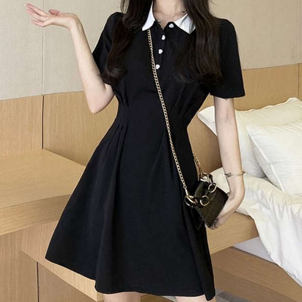 카라 여성 원피스 단추 원피스 데일리 하트 플레어 - 상품 이미지