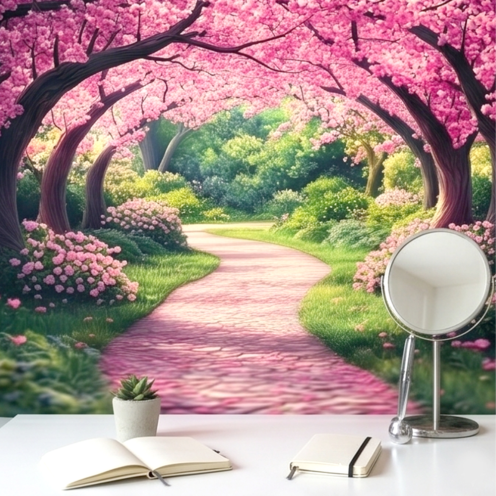 대형 패브릭 포스터 벚꽃 공원 감성 인테리어 풍경 가리개 커튼 (150x100cm) - 상세 이미지 2