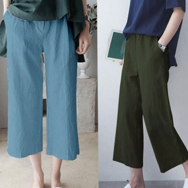 데일리 여성 와이드 팬츠 통바지 여름 린넨 팬츠 캐주얼 밴딩 - 상품 이미지