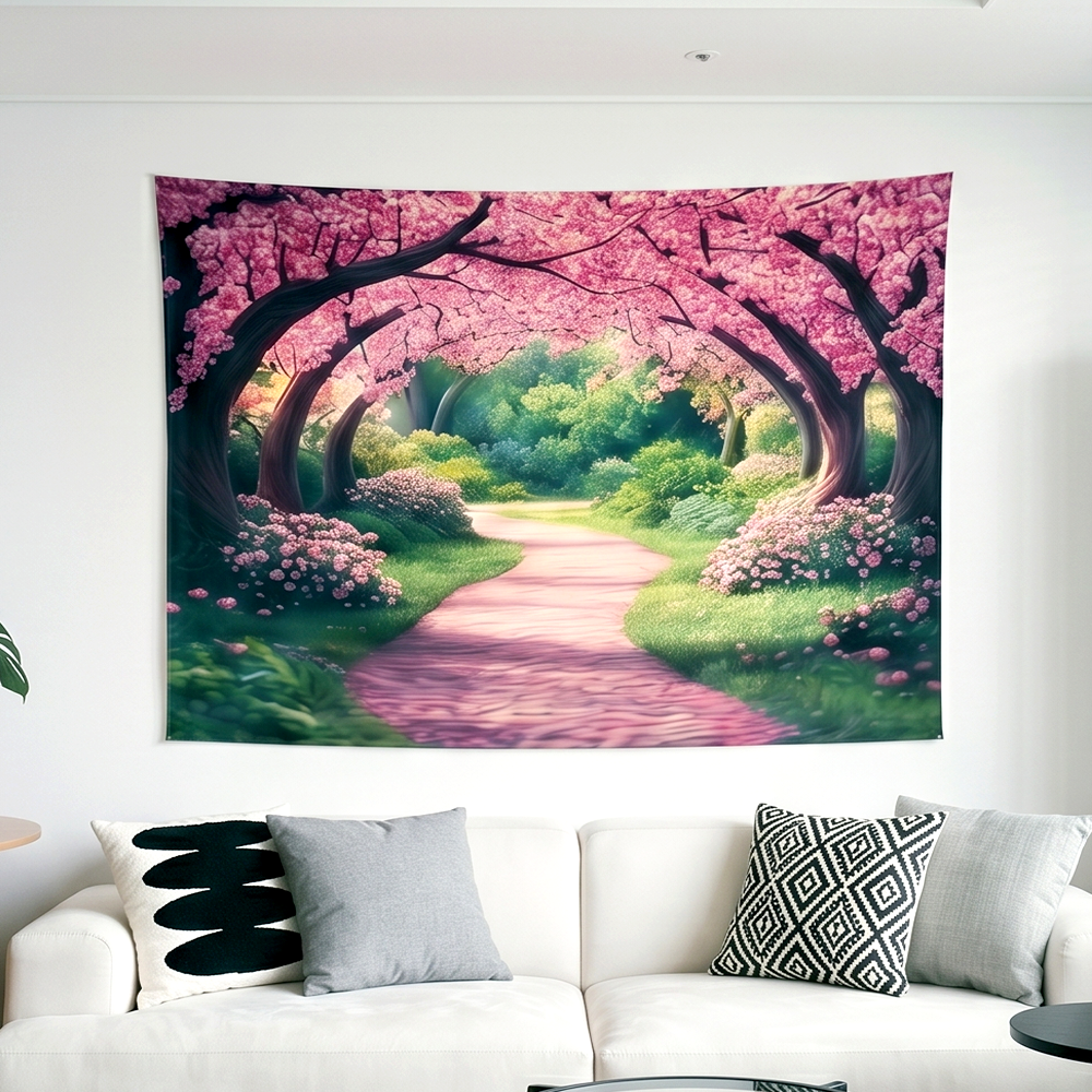 대형 패브릭 포스터 벚꽃 공원 감성 인테리어 풍경 가리개 커튼 (150x100cm) - 상품 이미지