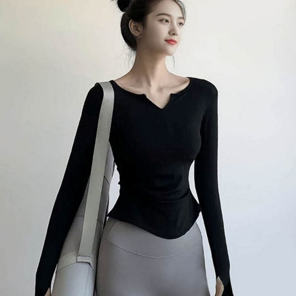 기능성 여성 헬스 티셔츠 슬림핏 여성 브이넥 티셔츠 데일리 - 상품 이미지