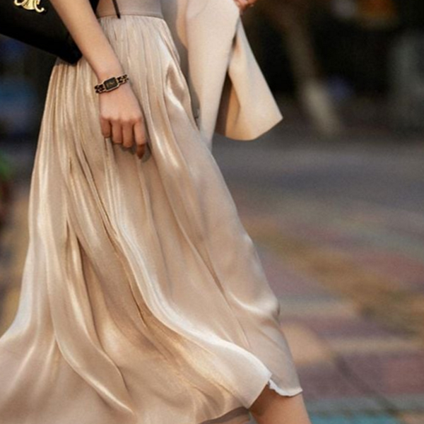 플레어 여성 롱 스커트 주름 여성 플리츠 스커트 밴딩 - 메인 이미지