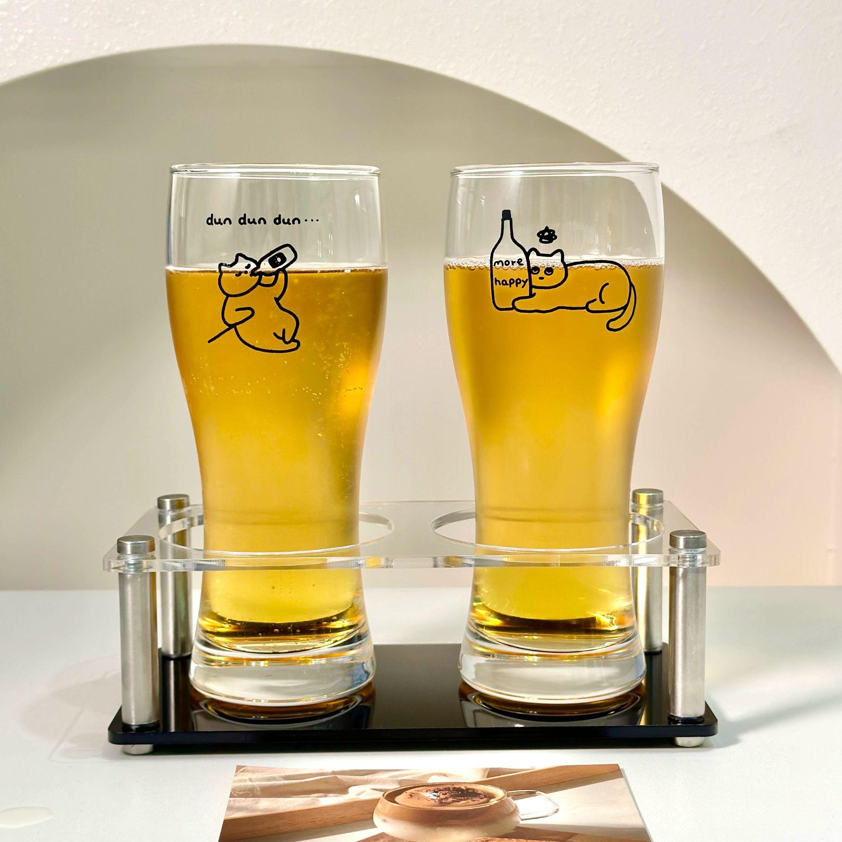 맥주컵 고양이 그림 신혼 맥주잔 유리잔 음료 수제 술잔 컵 - 상품 이미지