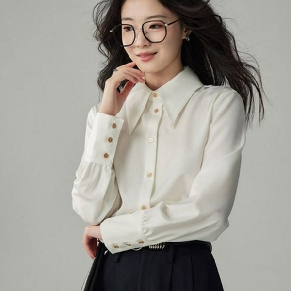 루즈핏 여성 셔츠 블라우스 오피스 여성 긴 팔 블라우스 베이직 - 상품 이미지