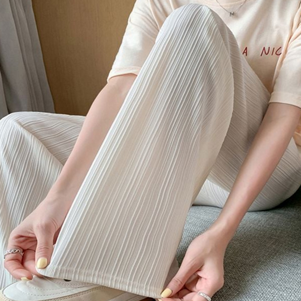 쿨링 여성 밴딩 팬츠 와이드 여성 플리츠 팬츠 여름 주름 - 상품 이미지