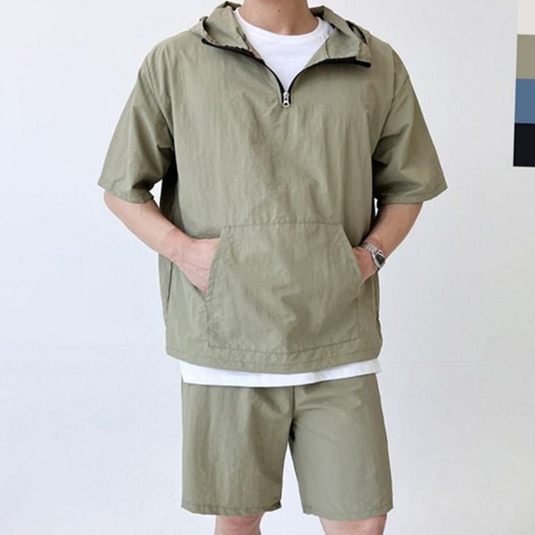 여름 남성 아노락 상하복 남성 트레이닝 상하의 운동복 반팔 - 상품 이미지