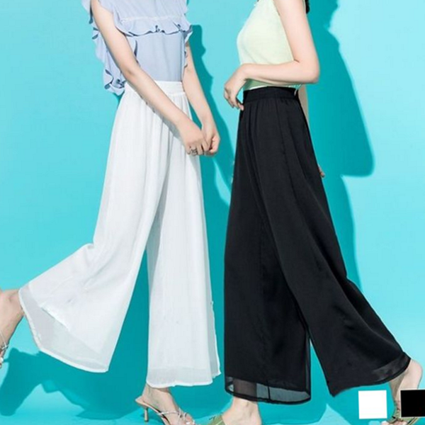 루즈핏 여성 쉬폰 팬츠 데일리 여름 팬츠 밴딩 바지 - 상품 이미지