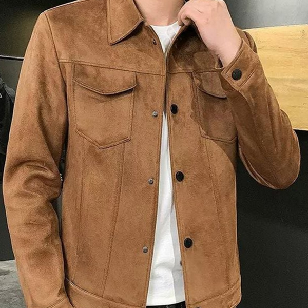 레귤러핏 남성 스웨이드 자켓 캐주얼 봄 자켓 베이직 트러커 아우터 - 상품 이미지