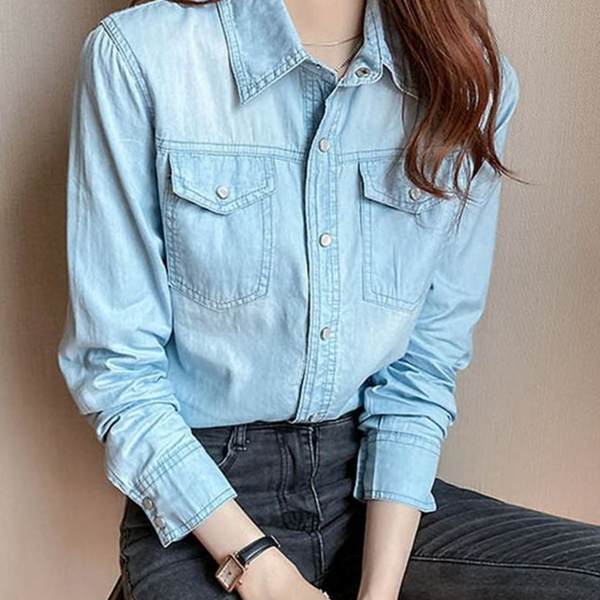 루즈핏 여성 데님 셔츠 캐주얼 청남방 데일리 블라우스 기본 남방 - 상품 이미지