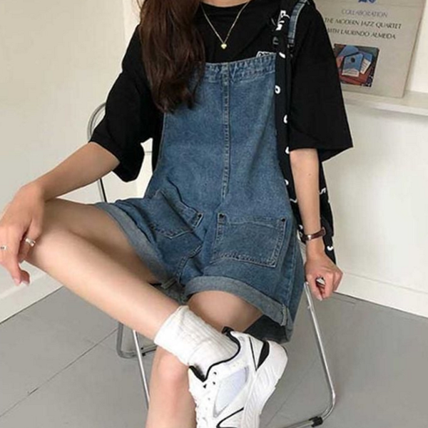 여성 여름 반바지 맬빵 데일리 멜빵 바지 - 상품 이미지