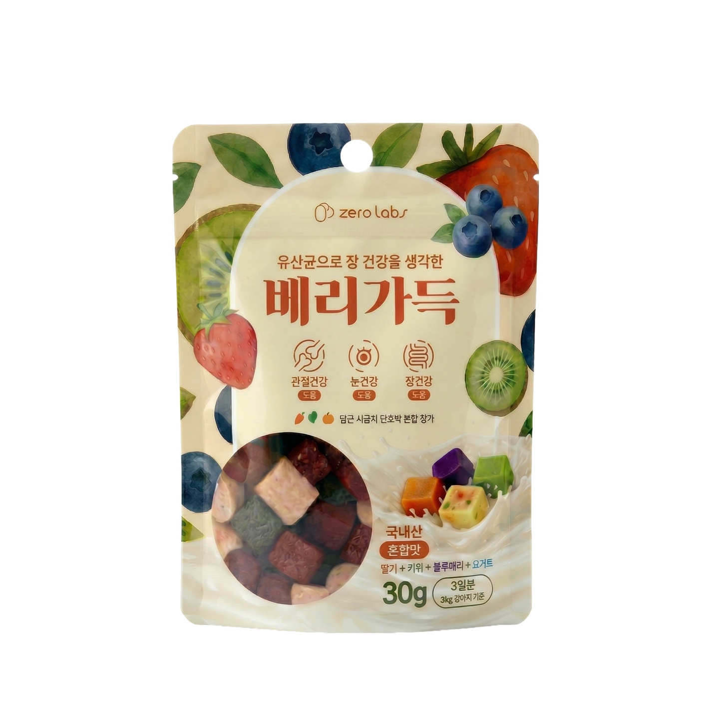 제로랩스 베리가득 체험팩 30g 기능성 케어 강아지 화식 간식 - 상품 이미지