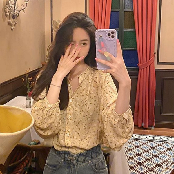 데일리 여성 플라워 블라우스 루즈핏 여성 봄 블라우스 간절기 오피스 - 상품 이미지