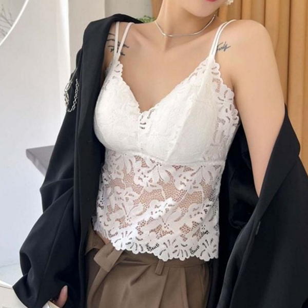 캡내장 여성 레이스 민소매 레이어드 여성 레이스 나시 이너 브라탑 - 상품 이미지