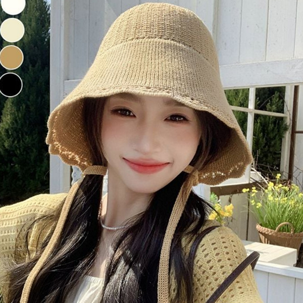 뜨개 여성 버킷 햇 스트랩 버킷 햇 바캉스 여름 - 상품 이미지