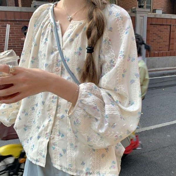 레이스 여성 블라우스 로맨틱 셔츠 하객룩 데일리 여름 - 상품 이미지