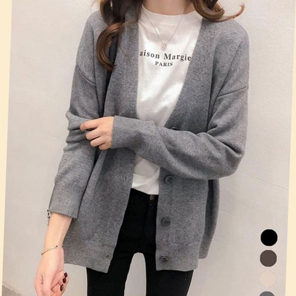 루즈핏 여성 브이넥 가디건 데일리 브이넥 가디건 간절기 베이직 가을 - 상품 이미지